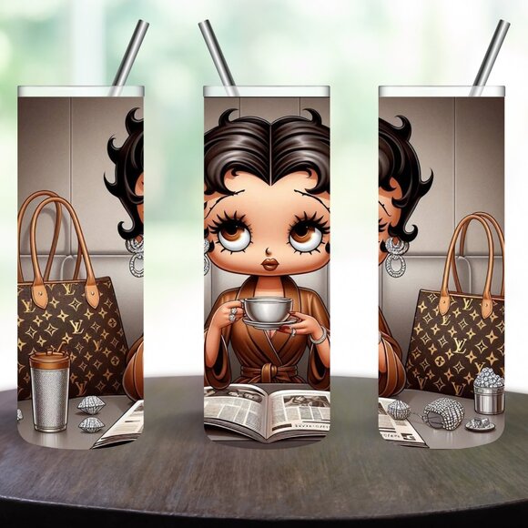 Stainless Steel Dark Hair Betty Boop 20oz Skinny Tumbler - Picture 1 of 5